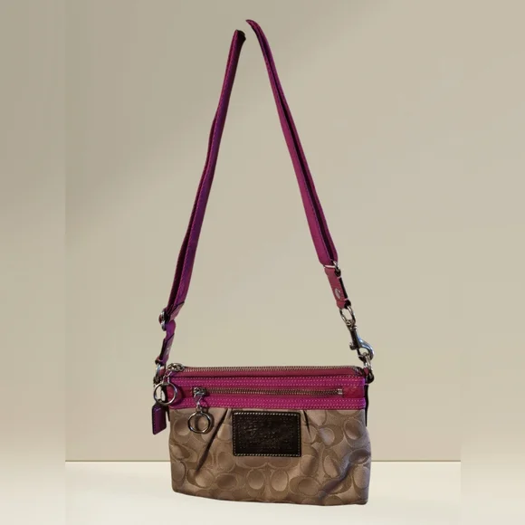 Coach Poppy Limited Edition Brown/ Pink  Monogram CC Logo Mini Crossbody Bag - Picture 3 of 9